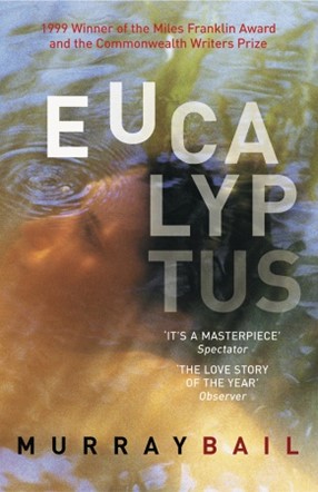 A book cover features a person under water. The title is Eucalyptus by Murray Bail.